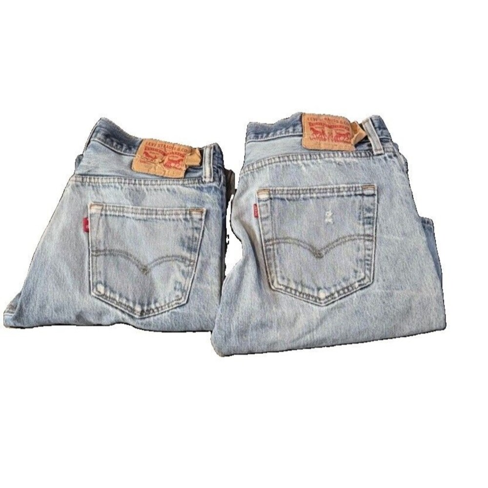 Levi’s 501 His & Hers Jeans Lot of 2 Distressed Light Wash W32 & W30